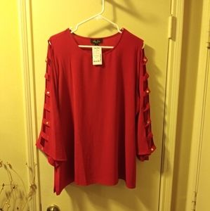 Red, cold shoulder blouse, 1X